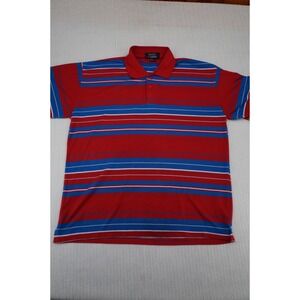 Walnut‎ Creek Shirt Mens Medium Red Blue Striped Short Sleeve Cotton Golf